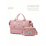 Спортивна дорожня сумка 50×24×36 см з відділом для взуття та косметичкою 25×14×7 см ручкою та кишенями рожева, фото 6