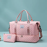 Спортивна дорожня сумка 50×24×36 см з відділом для взуття та косметичкою 25×14×7 см ручкою та кишенями рожева, фото 9