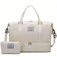 Спортивна дорожня сумка 50×24×36 см з відділом для взуття та косметичкою 25×14×7 см ручкою та кишенями біла