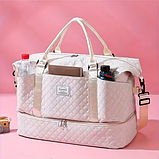 Спортивна дорожня сумка 50×24×36 см з відділом для взуття та косметичкою 25×14×7 см ручкою та кишенями біла, фото 10