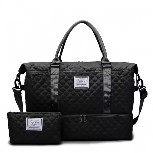 Спортивна дорожня сумка 50×24×36 см з відділом для взуття та косметичкою 25×14×7 см ручкою та кишенями чорна, фото 1