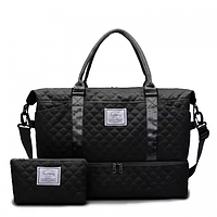 Спортивна дорожня сумка 50×24×36 см з відділом для взуття та косметичкою 25×14×7 см ручкою та кишенями чорна