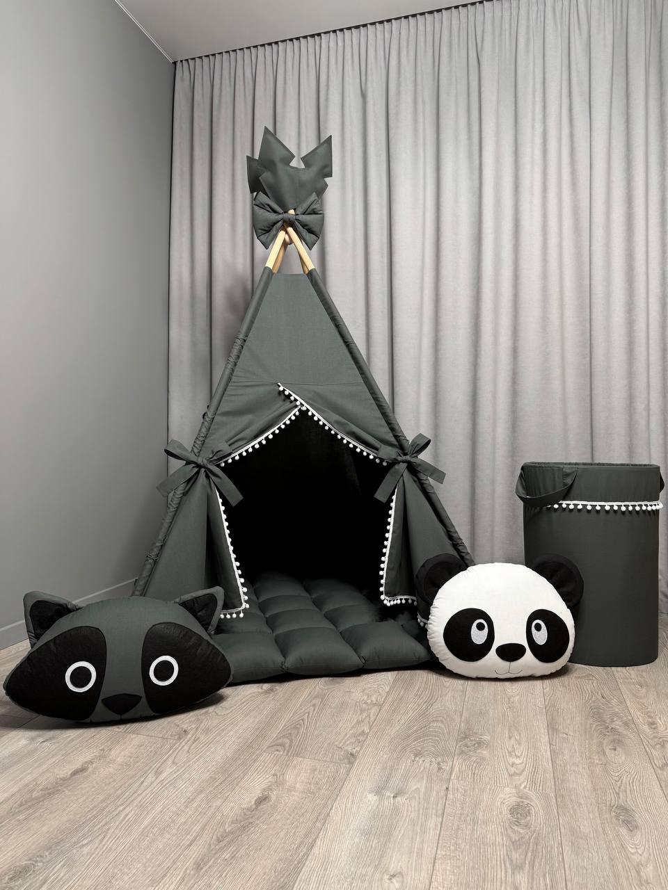 Вігвам для дітей Графіт 20 БОНБОН з Кошиком Повний комплект, вігвам для хлопчика, вігвам для дівчинки, дитячий вігвам, вігвам, фото 1