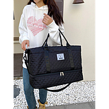 Спортивна дорожня сумка 50×24×36 см з відділом для взуття та косметичкою 25×14×7 см ручкою та кишенями чорна, фото 4