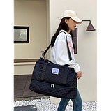 Спортивна дорожня сумка 50×24×36 см з відділом для взуття та косметичкою 25×14×7 см ручкою та кишенями чорна, фото 7