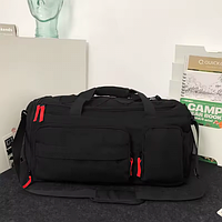 Спортивна дорожня сумка 53×28×28 см з відділом для взуття з ручкою лямками та кишенями для подорожей чорна