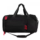 Спортивна дорожня сумка 53×28×28 см з відділом для взуття з ручкою лямками та кишенями для подорожей чорна, фото 2