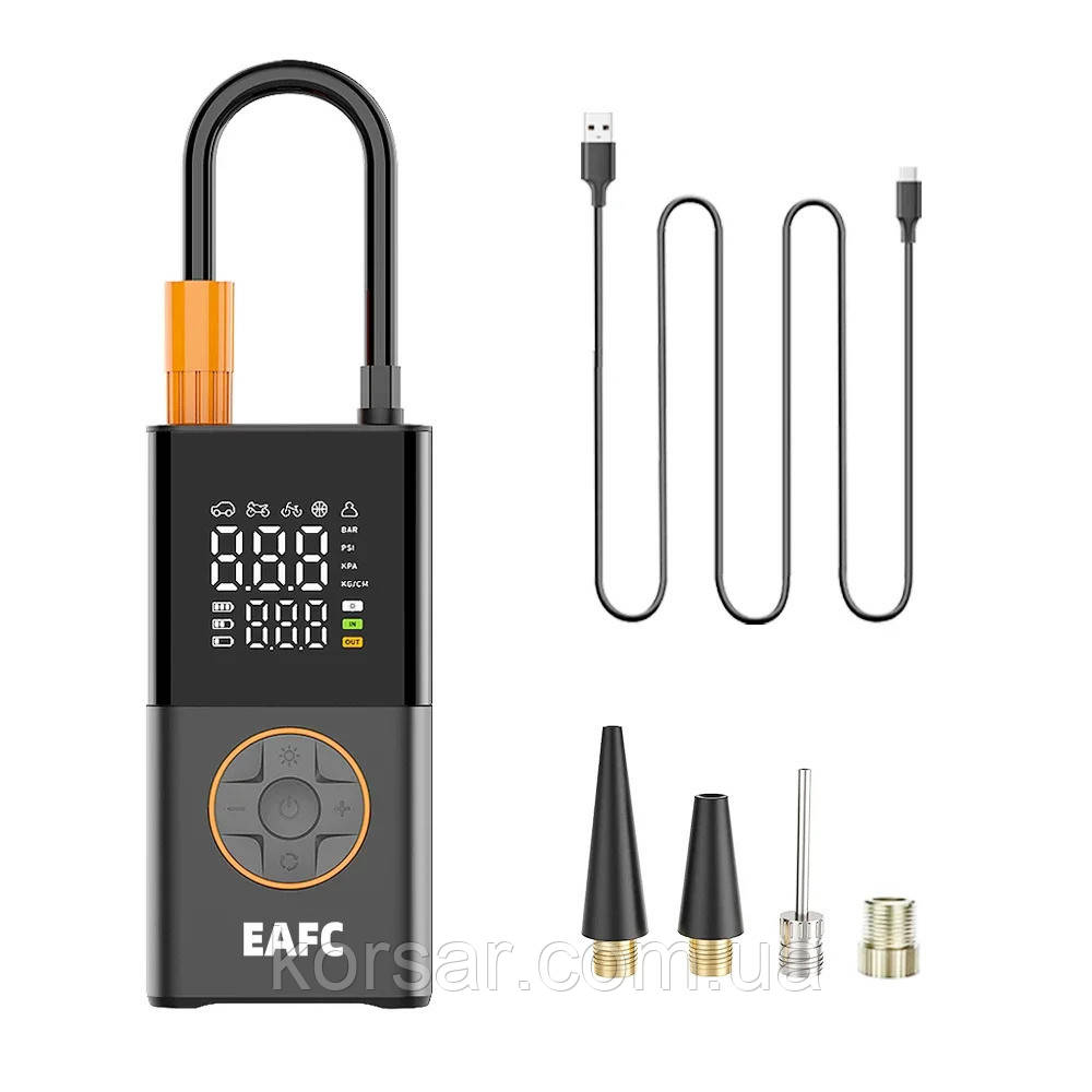 Насос, компресор для підкачування автомобільних шин EAFC, акумулятор на 4000 мА·год Для авто, мото, вело. + LED фон, фото 1