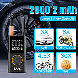 Насос, компресор для підкачування автомобільних шин EAFC, акумулятор на 4000 мА·год Для авто, мото, вело. + LED фон, фото 8