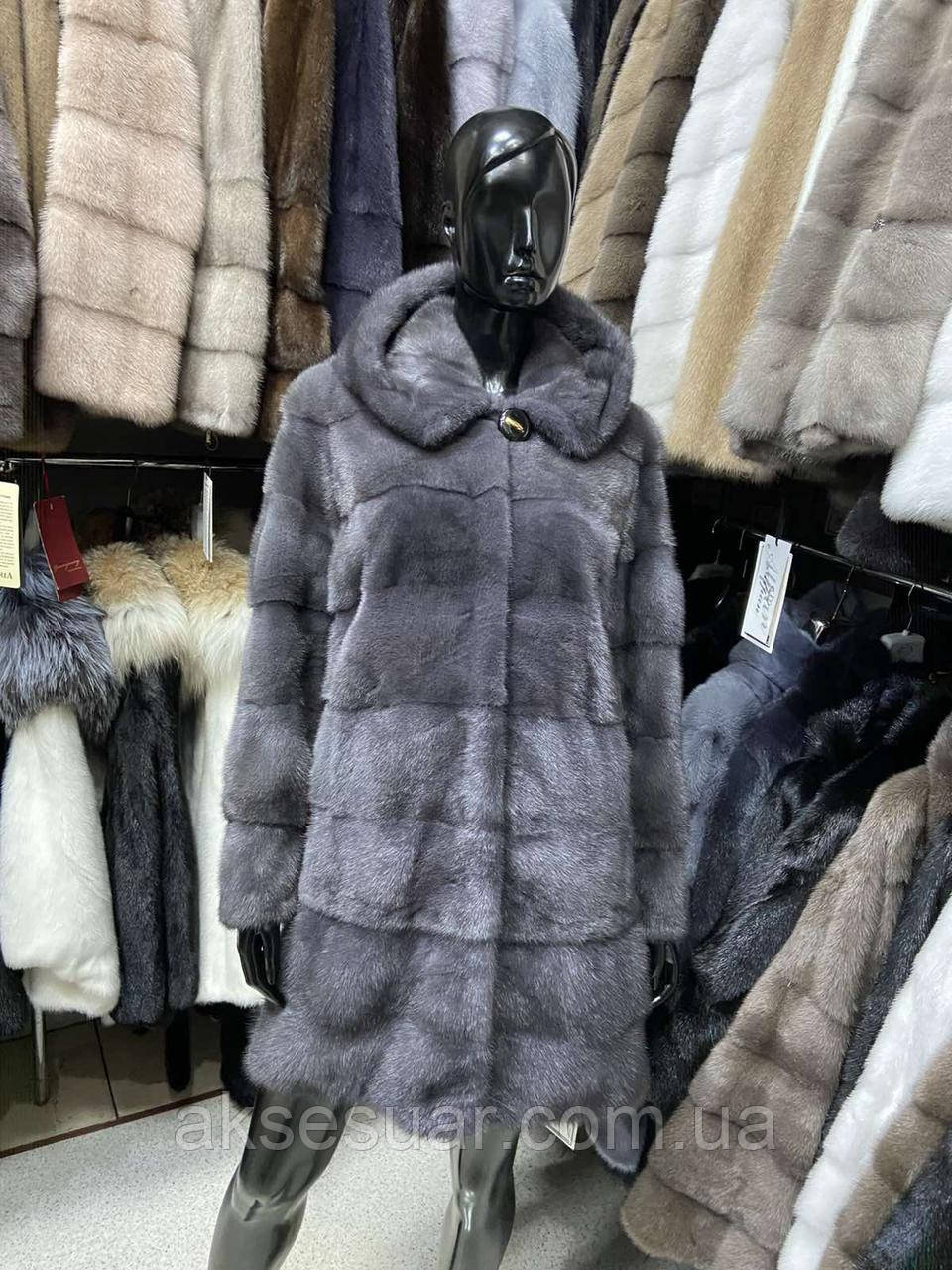 Шуба з натурального хутра норки, трансформер 90 див. З капюшоном колір Графіт, фото 1