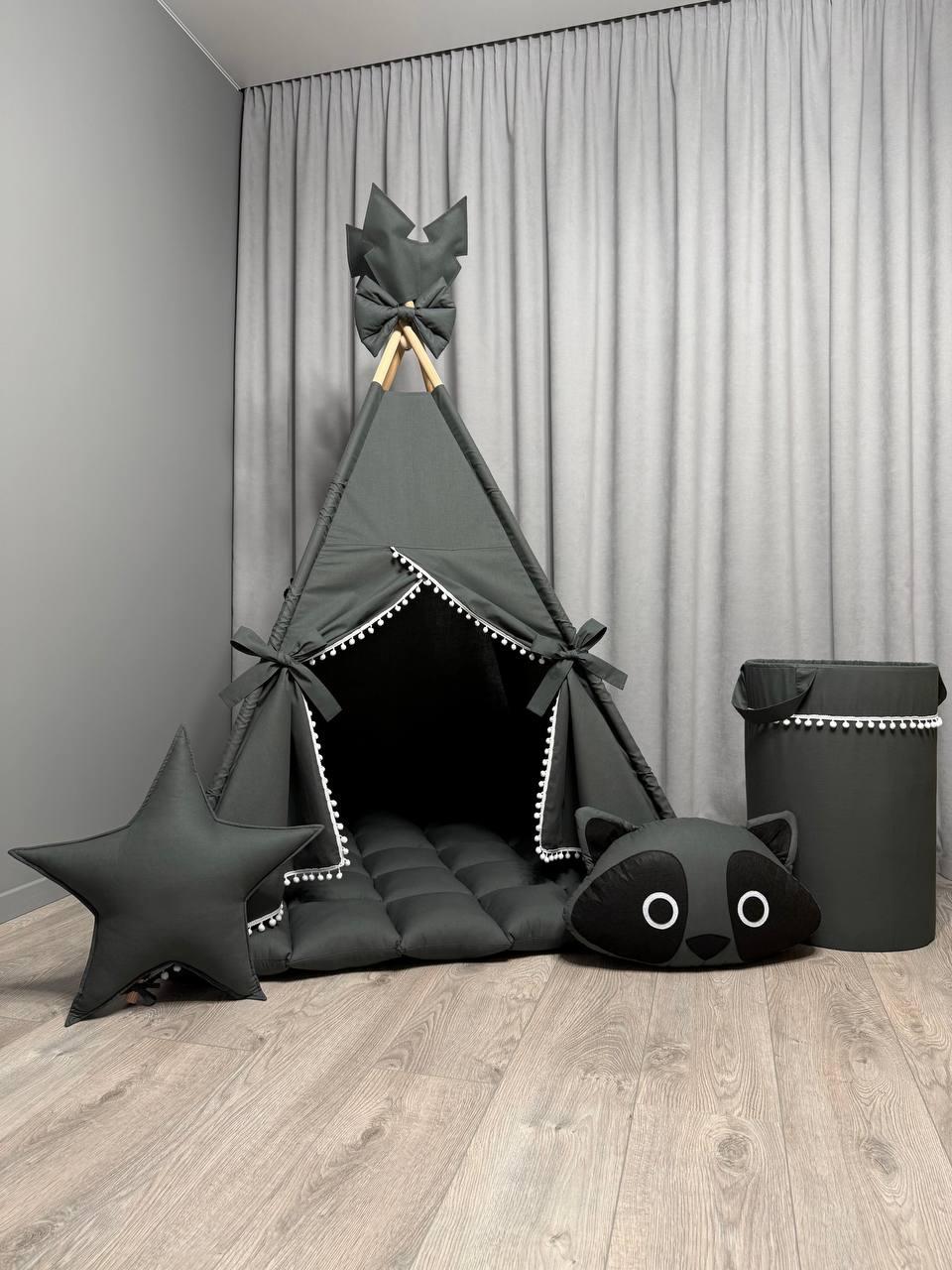Вігвам для дітей Графіт 22 БОНБОН з Кошиком Повний комплект, вігвам для хлопчика, вігвам для дівчинки, дитячий вігвам, вігвам, фото 1