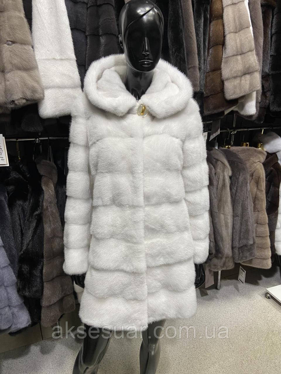 Шуба з натурального хутра норки, трансформер 90 див. З капюшоном колір білий, фото 1