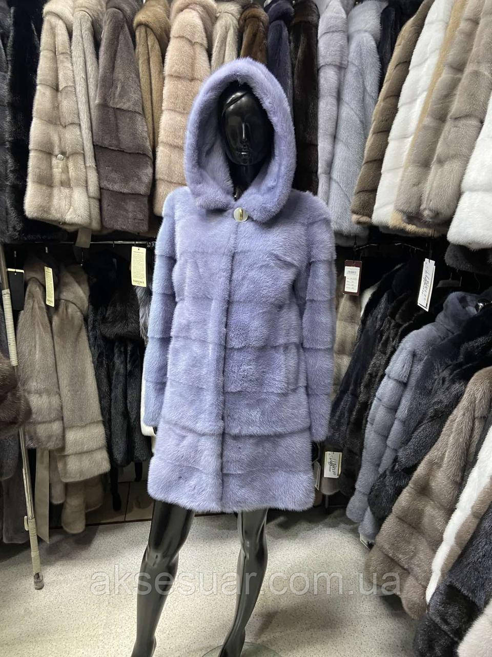 Шуба з натурального хутра норки, трансформер 90 див. З капюшоном колір блакитний, фото 1
