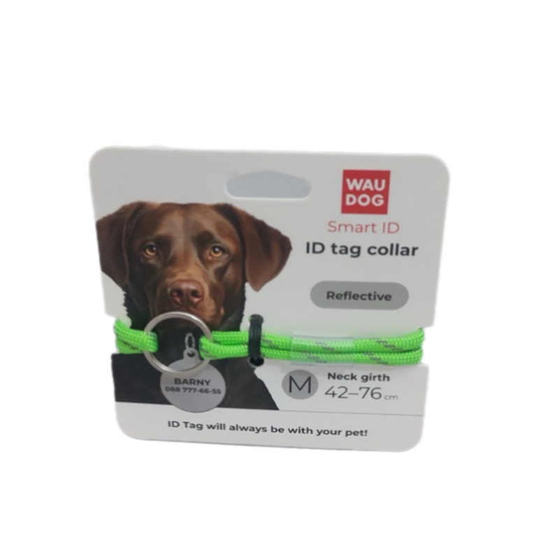 Шнурок для адресника з паракорду WauDog Smart ID світний світловідбивний розмір M довжина 42-76 см салатовий Collar, фото 1