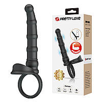 Кільце-насадка з вібрацією Pretty Love Tatum для подвійного проникнення, чорна, 17.8 х 1.7-2.5 см kitty.in.ua