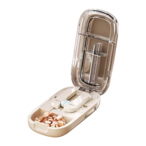 Таблетниця Різак/ контейнер 8,5 х 4,5 х 2,3 см з різаком для таблеток і ліків білий, фото 1