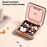 Таблетниця/органайзер/ контейнер 7.5 х 7.5 х 2.3 см для таблеток і ліків 4 відділення рожевий, фото 5