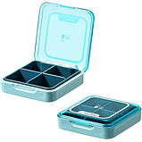 Таблетниця/органайзер/ контейнер 7.5 х 7.5 х 2.3 см для таблеток і ліків 4 відділення синій, фото 4
