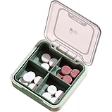 Таблетниця/органайзер/ контейнер 7.5 х 7.5 х 2.3 см для таблеток і ліків 4 відділення зелений, фото 8