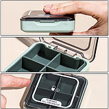 Таблетниця/органайзер/ контейнер 7.5 х 7.5 х 2.3 см для таблеток і ліків 4 відділення зелений, фото 10