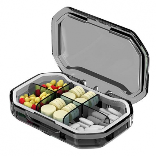 Таблетниця/органайзер/ контейнер 9.2 х 6.2 х 2.5 см для таблеток і ліків 6 відділення сірий, фото 1