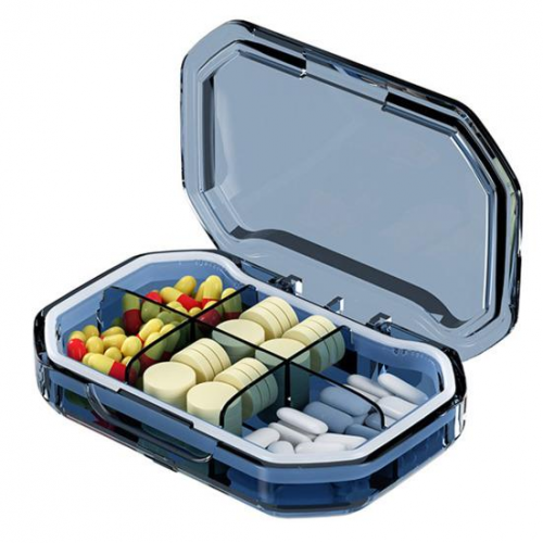 Таблетниця/органайзер/ контейнер 9.2 х 6.2 х 2.5 см для таблеток і ліків 6 відділення синій, фото 1