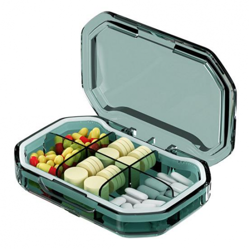 Таблетниця/органайзер/ контейнер 9.2 х 6.2 х 2.5 см для таблеток і ліків 6 відділення зелений, фото 1