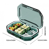 Таблетниця/органайзер/ контейнер 9.2 х 6.2 х 2.5 см для таблеток і ліків 6 відділення зелений, фото 2