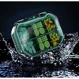 Таблетниця/органайзер/ контейнер 9.2 х 6.2 х 2.5 см для таблеток і ліків 6 відділення зелений, фото 3