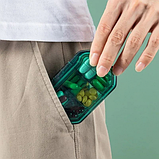 Таблетниця/органайзер/ контейнер 9.2 х 6.2 х 2.5 см для таблеток і ліків 6 відділення зелений, фото 4