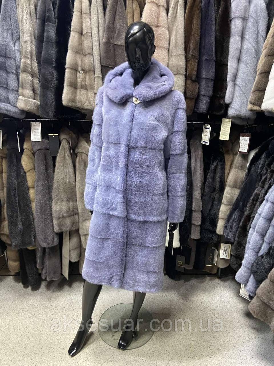 Шуба з натурального хутра норки, трансформер 110 див. З капюшоном колір блакитний, фото 1