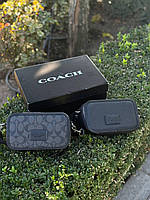 Сумка Coach New York через плечо барсетка Коуч мужская кожаная сумка черная Коач месенджер через плечо Коач