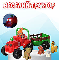 Трактор з причепом з тваринами розвиваюча інтерактивна іграшка з підсвічуванням Червоний WILL