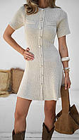 Міні сукня вʼязана бежева з ґудзиками трикотажна