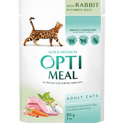 Корм вологий Optimeal для кішок, кролик у морквяному желі, 85 г (Оптімель)