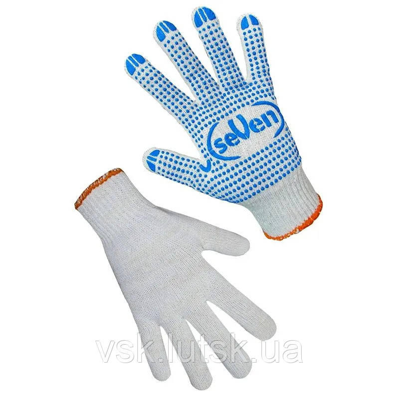 Рукавички трикотажні білі з ПВХ крапкою 69058 Seven, фото 1