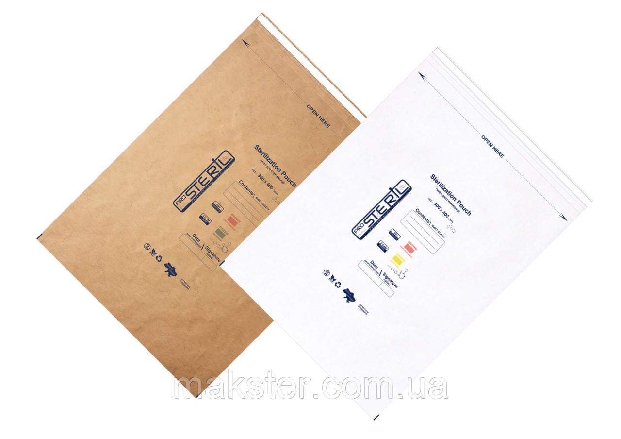 Крафт-пакети для стерилізації (універсальні) Prosteril, білі, 300×400 мм 100 шт/уп