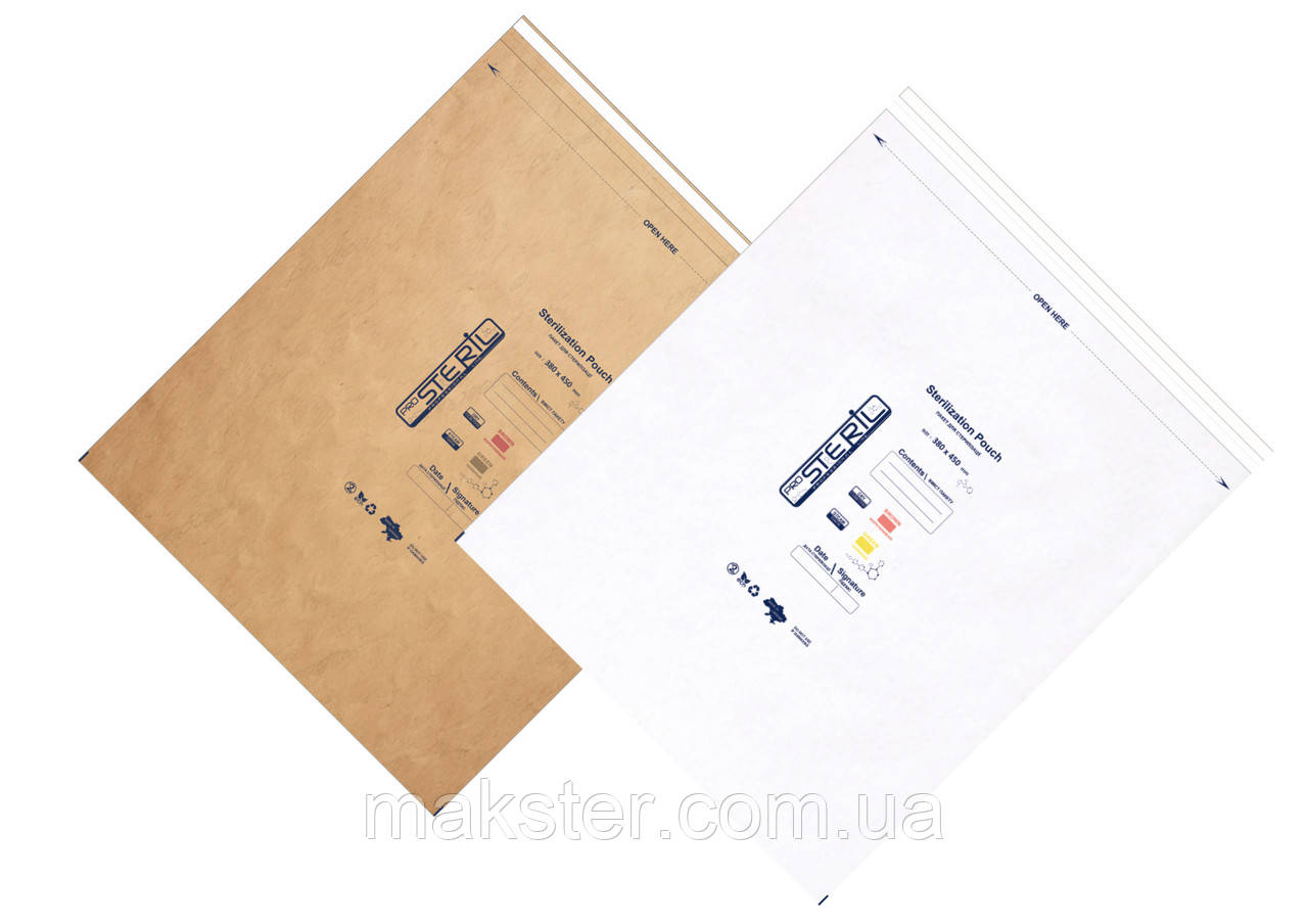 Крафт-пакети для стерилізації (універсальні) Prosteril, білі, 380×450 мм 100 шт/уп