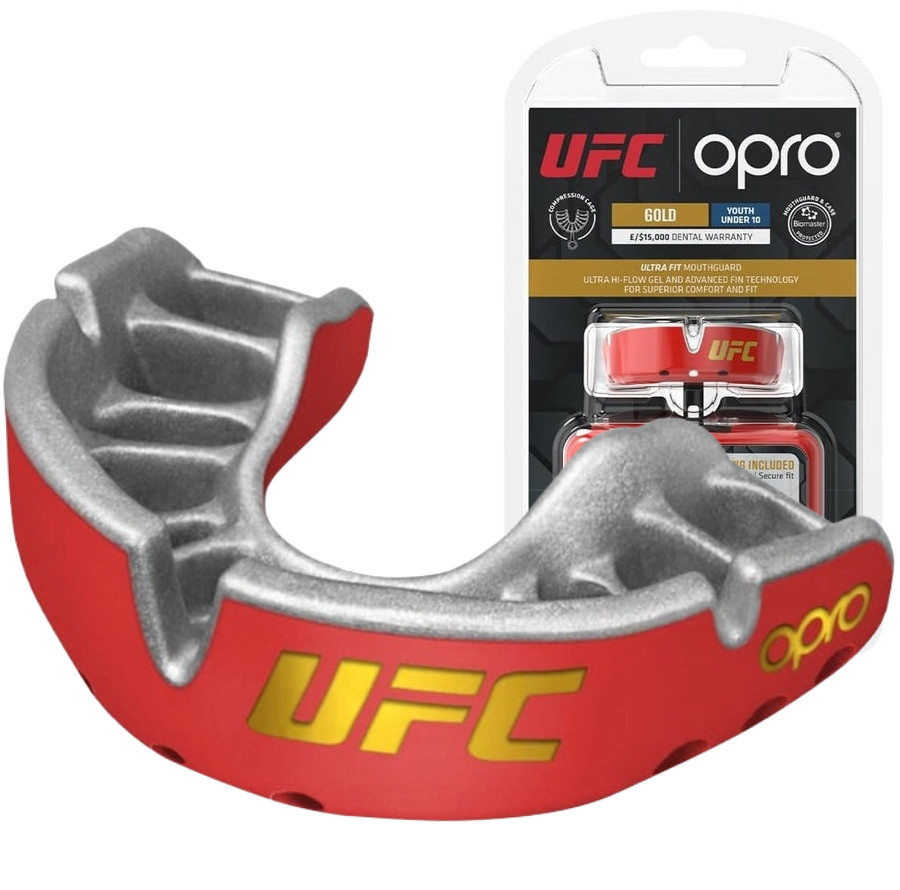 Капа OPRO Gold UFC дитяча (вік до 10р.) Red/Silver (art.102517002), фото 1