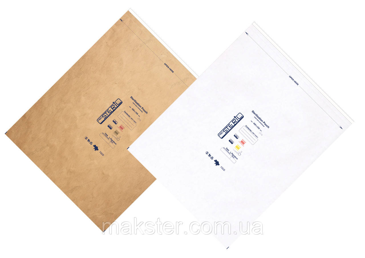 Крафт-пакети для стерилізації (універсальні) Prosteril, білі, 450×550 мм 100 шт/уп