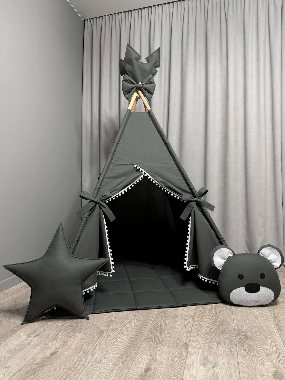 Вігвам для дітей Графіт 7 Повний комплект, вігвам дитячий, вігвам для хлопчика, дитячий вігвам, вігвам для дівчинки, вігвам, фото 1