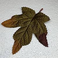 Кленовий лист с хвостиком (декоративний), розмір 13*14 см, цвет-оливковий, арт 019076, 1 шт, оливковий