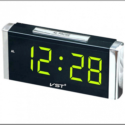 Електронний настільний дротовий цифровий годинник VST 731 210х94х53 мм Зелене підсвічування