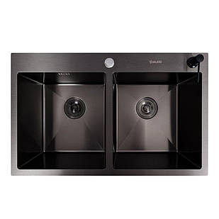 78*48 Мийка на дві чаші PVD чорна Valeso Handmade (3.0/0.8)