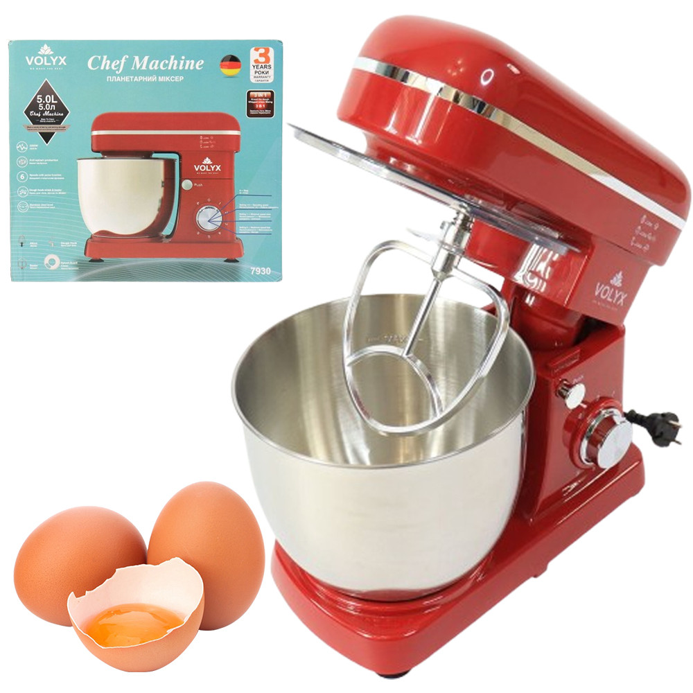 Планетарний міксер Chef Machine 5 л 2200 Вт із чашею тістоміс для замішування тіста та збивання кремів, фото 1