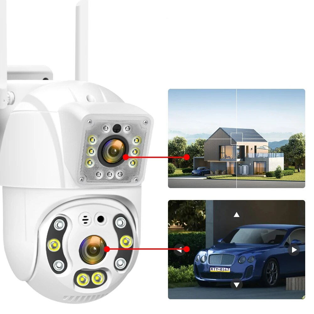 Подвійна камера WiFi V380 вулична поворотна з нічним баченням бездротова система відеоспостереження, фото 1