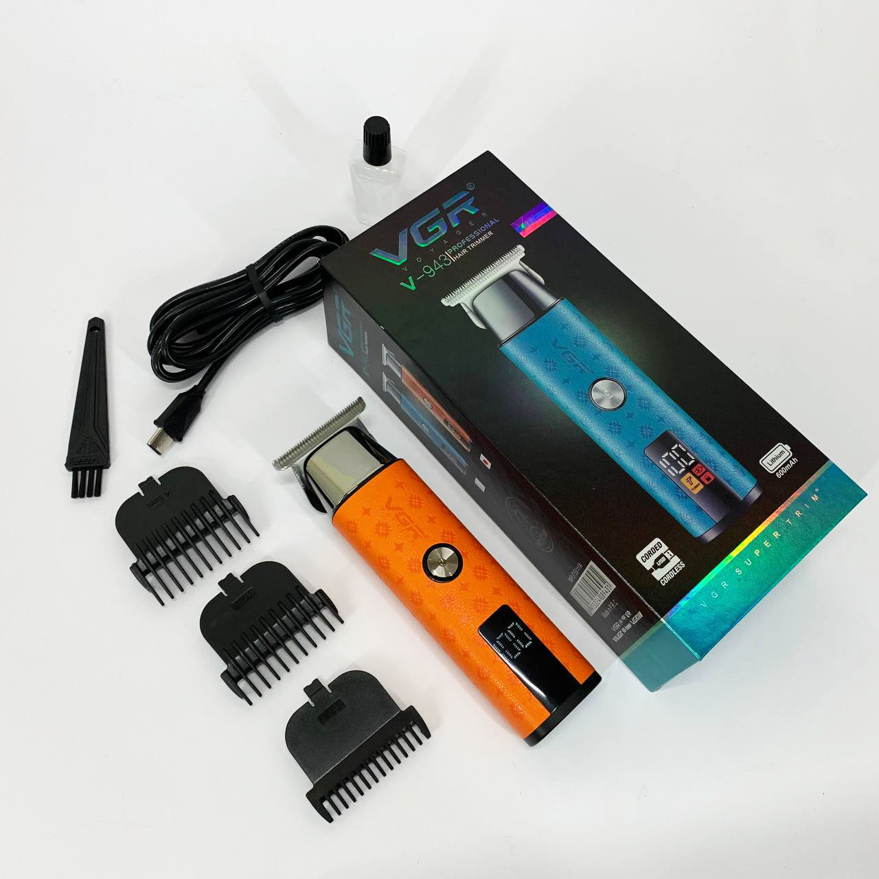 Перукарська машинка акумуляторна професійна VGR V-943, Професійна машинка для стрижки волосся в салон SB-39