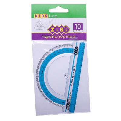 Лінійка ZiBi Транспортир 100мм, з блакитною смужкою, блістер (ZB.5640-14), фото 1