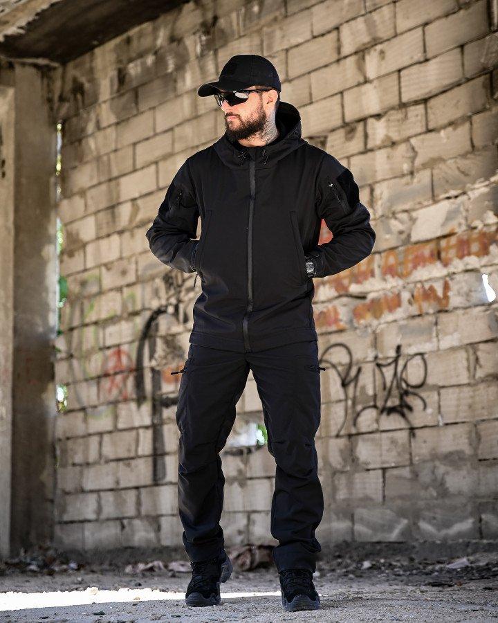 Тактичний костюм софтшел SATELIT чорний демісезонний для поліції ПП8056 ТМ, фото 1