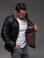 Куртка чорна шкіряна чоловіча на хутрі Winter